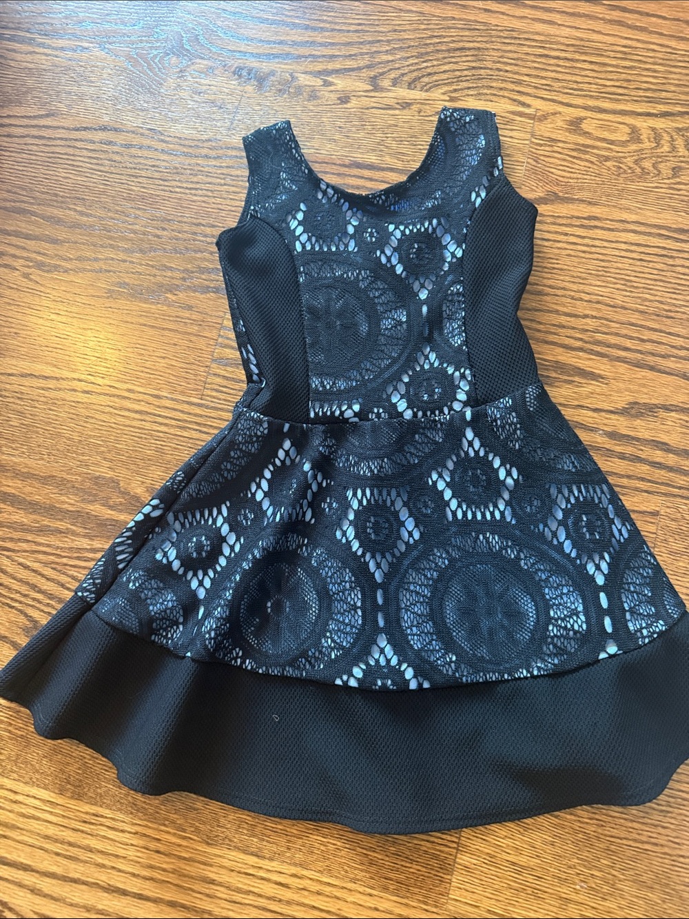 Girls Black Lace Overlay Peplum Dress - Elegant Party Wear